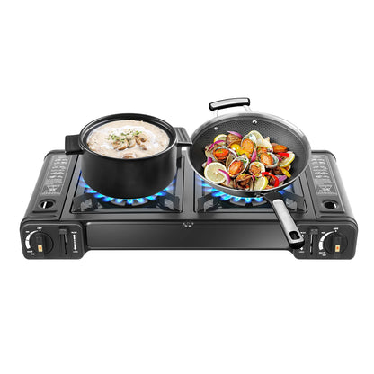 Double Head Barbecue Gas stove with Baking Tray   Outdoor