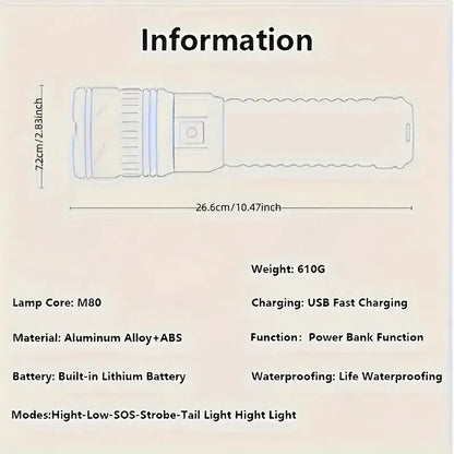 10000W Built-in Battery Flash Light Emergency Spotlights 9km 990000000LM 25000mah