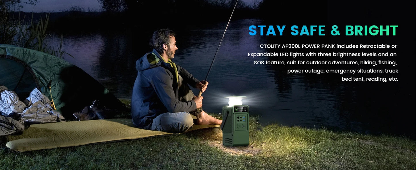 CTOLITY 200W Power Station Camping 192Wh Lifepo4 Power Bank 60000mAh Portable Charger Battery Emergency Power USB TYPE-C Port