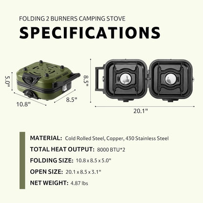 Naturehike 2 Burner Folding Camping Stove Portable Propane Gas Stove with Carry Bag 16000 BTU