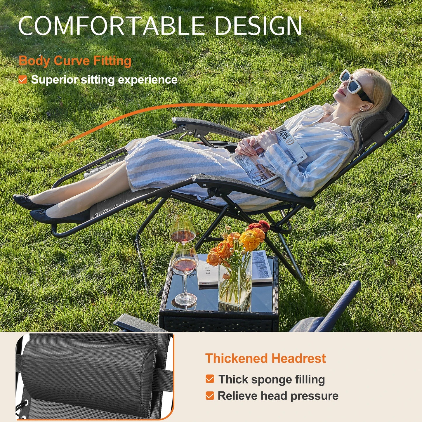 JHK Zero Gravity Portable Recliner  Chair with Cup Holder Trays Adjustable