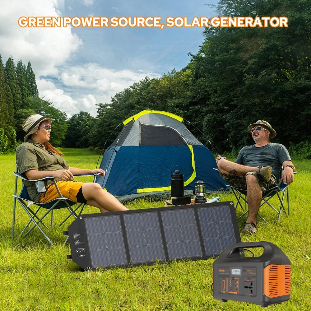 jsdsolar 300W 500W Portable Solar Power Station Generator 110V220V LED Light Emergency Solar Power Bank for Home Outdoor Camping