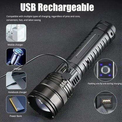 10000W Built-in Battery Flash Light Emergency Spotlights 9km 990000000LM 25000mah