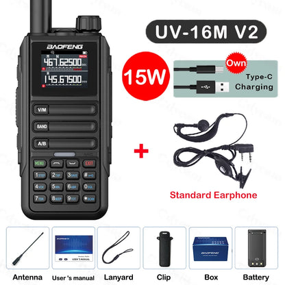 Upgrade Baofeng UV16M V2 Walkie Talkie 15W High Capacity AM FM 2-Way Radio Full Band LCD 999CH Frequency Copy NOAA Noise Reduce