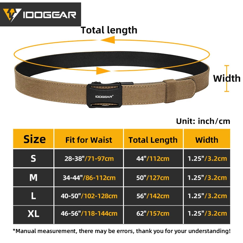 IDOGEAR Tactical Ratchet Belt 1.25” EDC Gun Belt Heavy-Duty Nylon CCW Belts