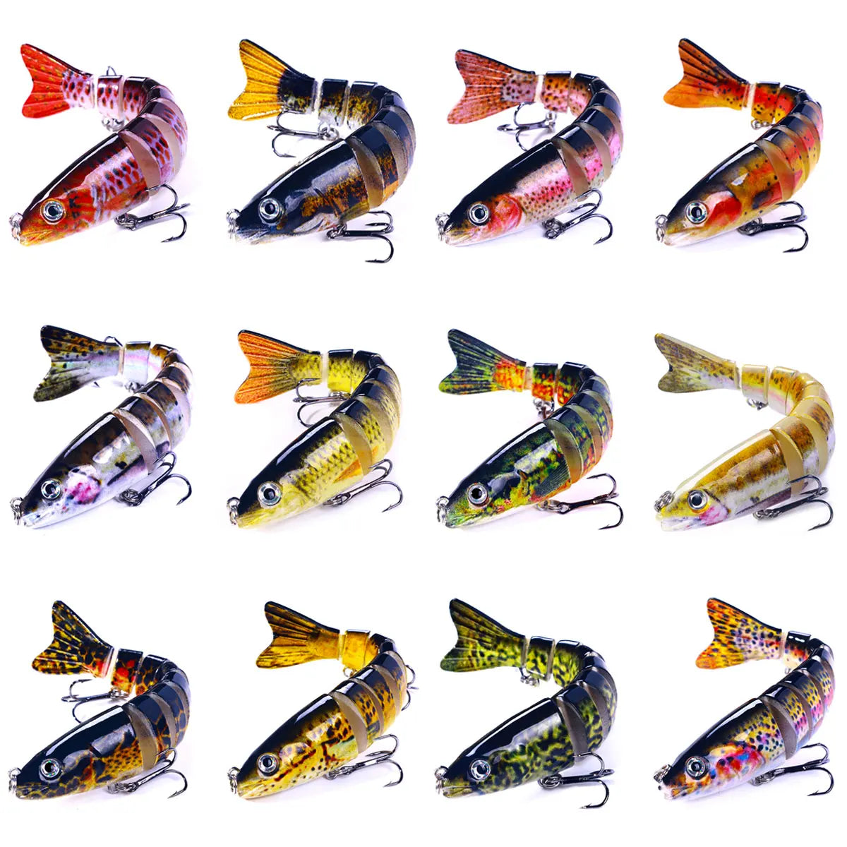 12pcs 12.8cm 18g Fishing Wobbler Lifelike 8 Segment Swimbait Crankbait Slow Sinnking Isca Artificial Lure Fishing Tackle