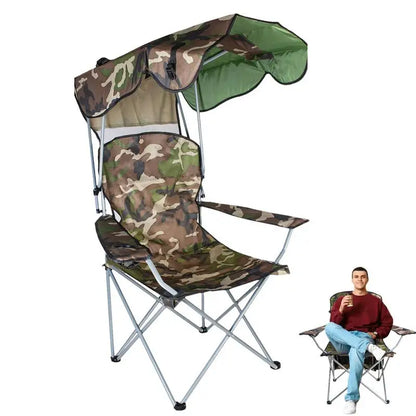 Folding Chair With Sun Shield Camping Lounge Chair Portable Lightweight & Sturdy Foldable Seat