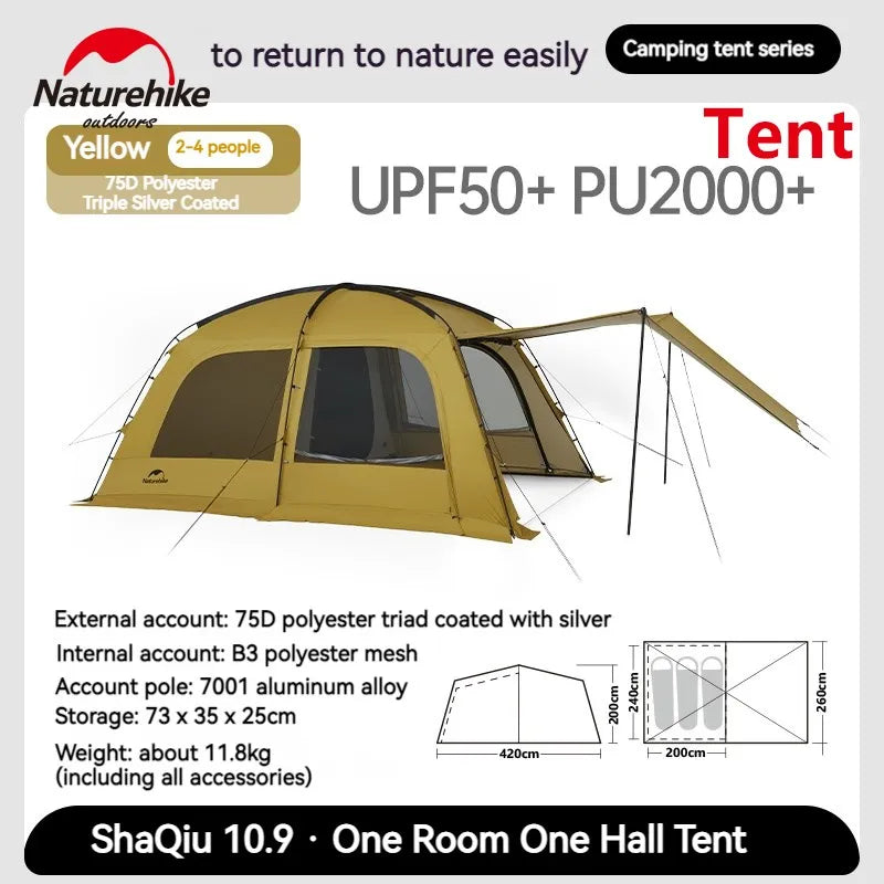 Naturehike Dunes 10.9 Camping Tent 6 People 4 Seasons Dome Extended Canopy Outdoor Waterproof Large  Tent With Chimney Hole
