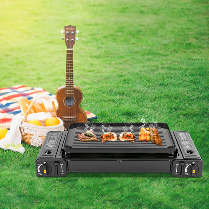 Double Head Barbecue Gas stove with Baking Tray   Outdoor