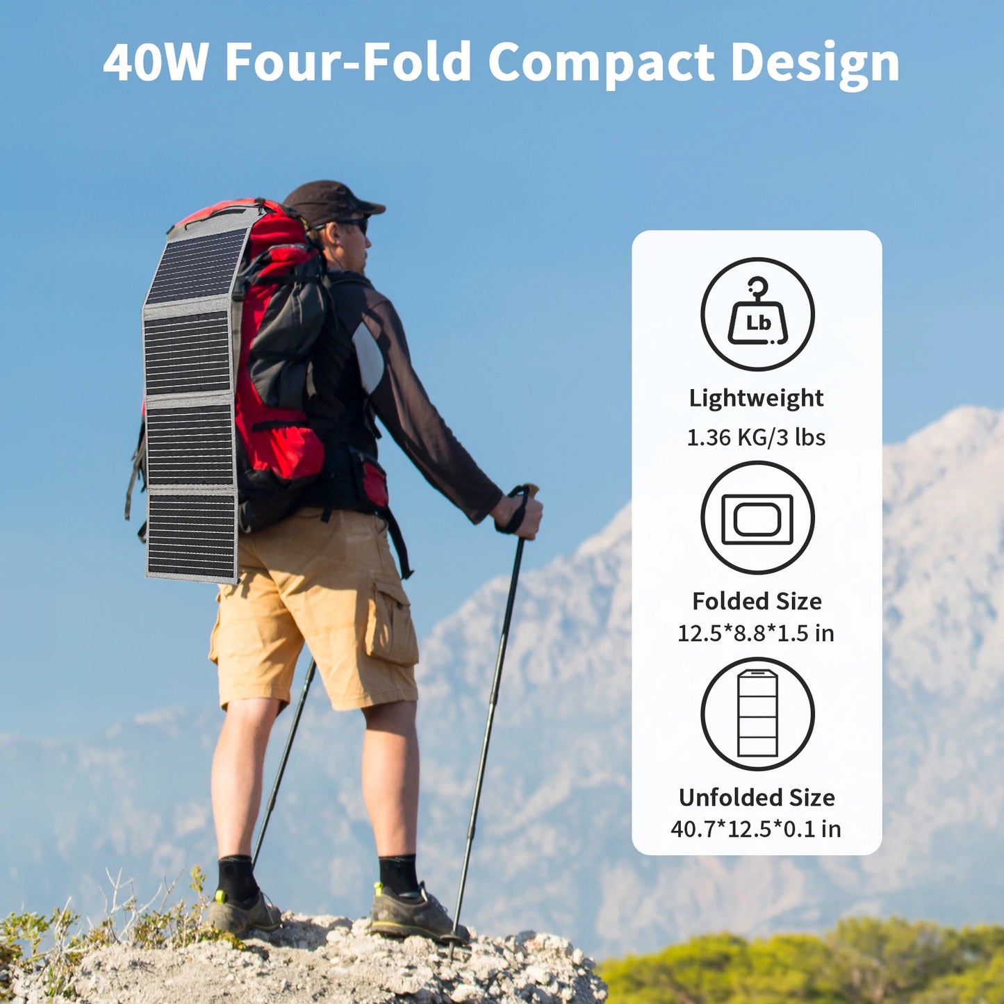 MHPOWOS 40W Foldable Solar Panel 5V USB Portable Battery Charger for Cell Phone Outdoor Waterproof Power Bank for Camping