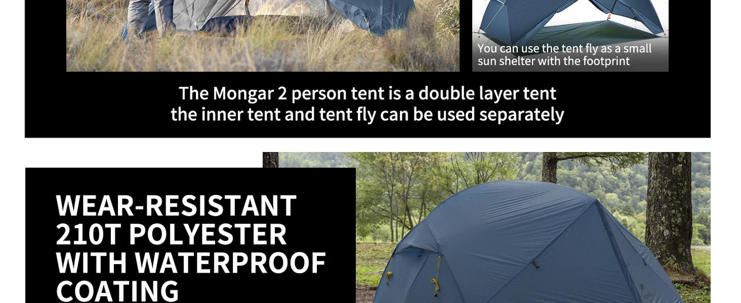Naturehike Mongar Ultralight Tent 2 Person Waterproof PU3000mm Camping Tent Double Layer