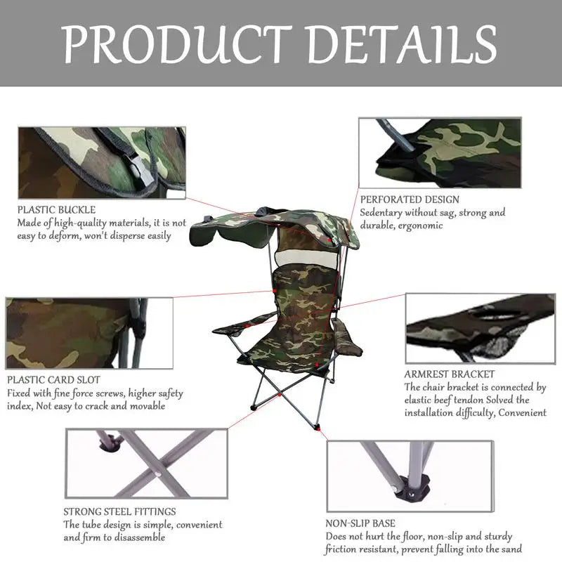 Folding Chair With Sun Shield Camping Lounge Chair Portable Lightweight & Sturdy Foldable Seat