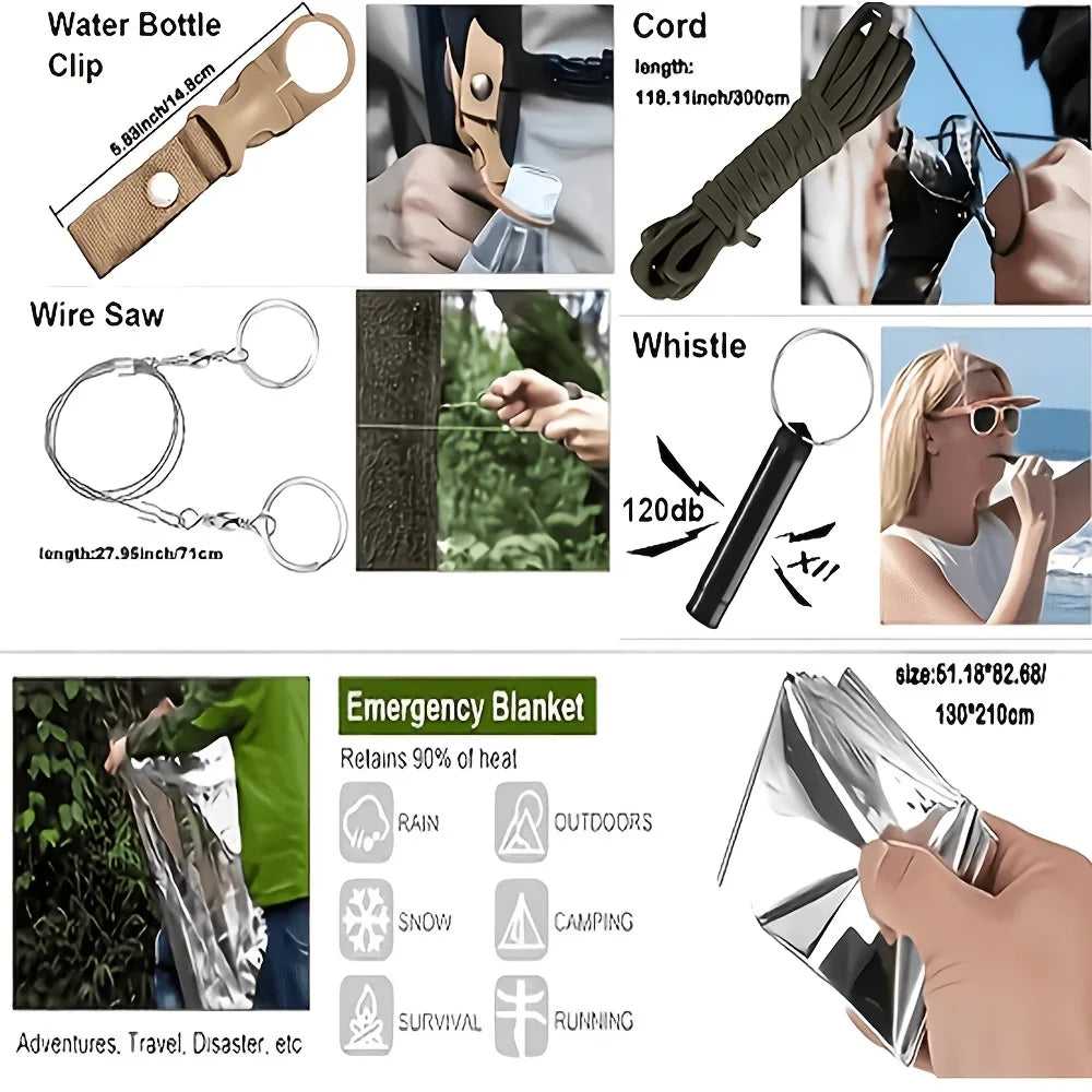 Multi-Functional Tool Backpack Emergency Survival Kit Camping Gear First Aid Supplies
