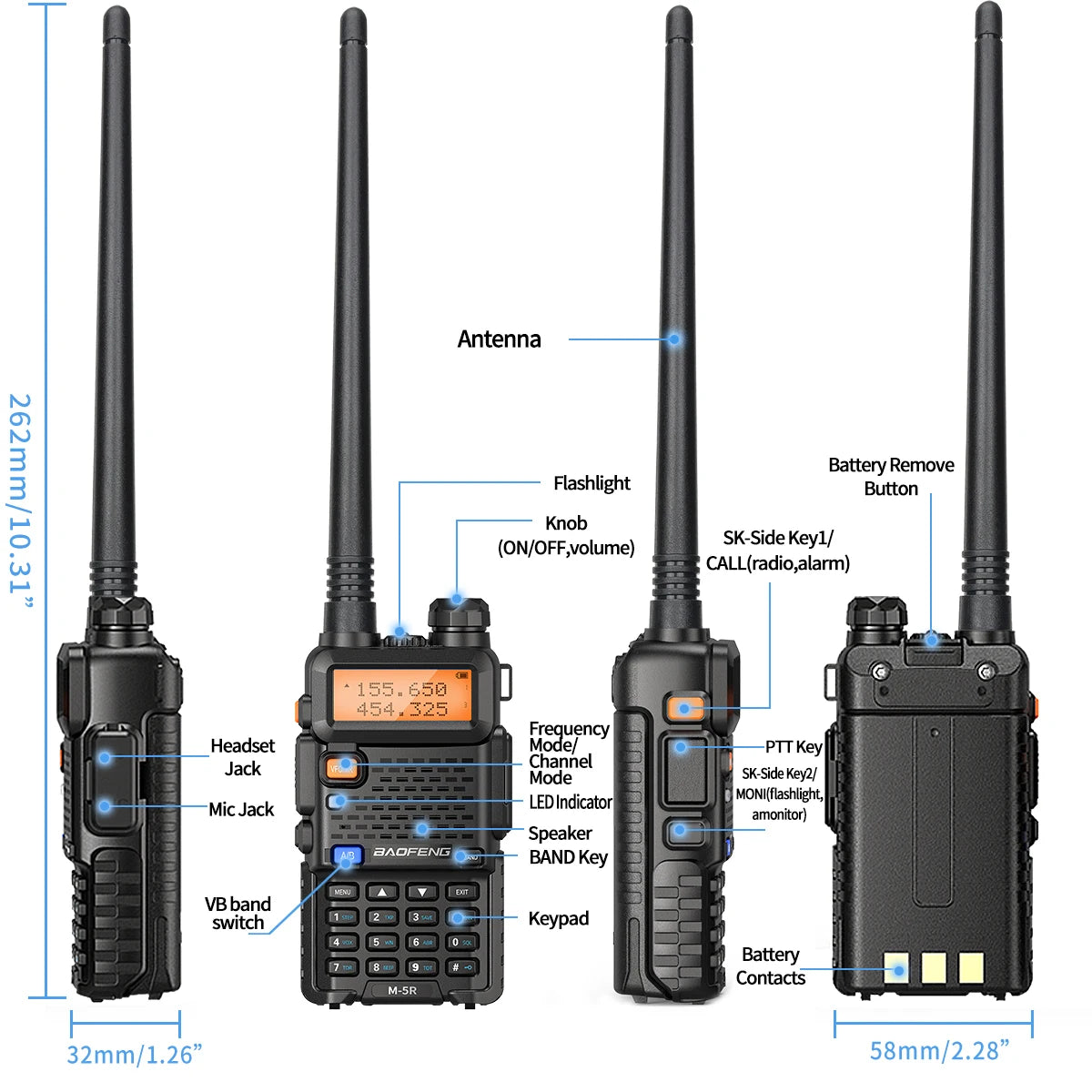 1/2PCS Baofeng M-5R 8W Walkie Talkie Multi Band Type-C Wireless Copy Frequency AM Long Range For UV-5R Two Way Ham Radio
