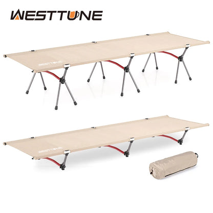 WESTTUNE Camping Cot with Leg Extenders Portable Folding Bed Ultralight Aluminum Alloy