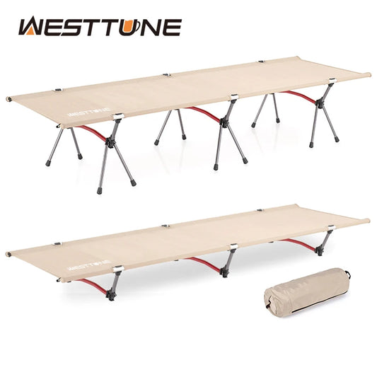 WESTTUNE Camping Cot with Leg Extenders Portable Folding Bed Ultralight Aluminum Alloy