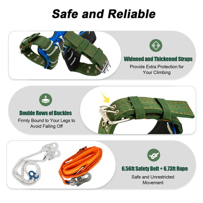 Tree Climbing Spikes Kit w/Safety Harness Gloves Double Teeth