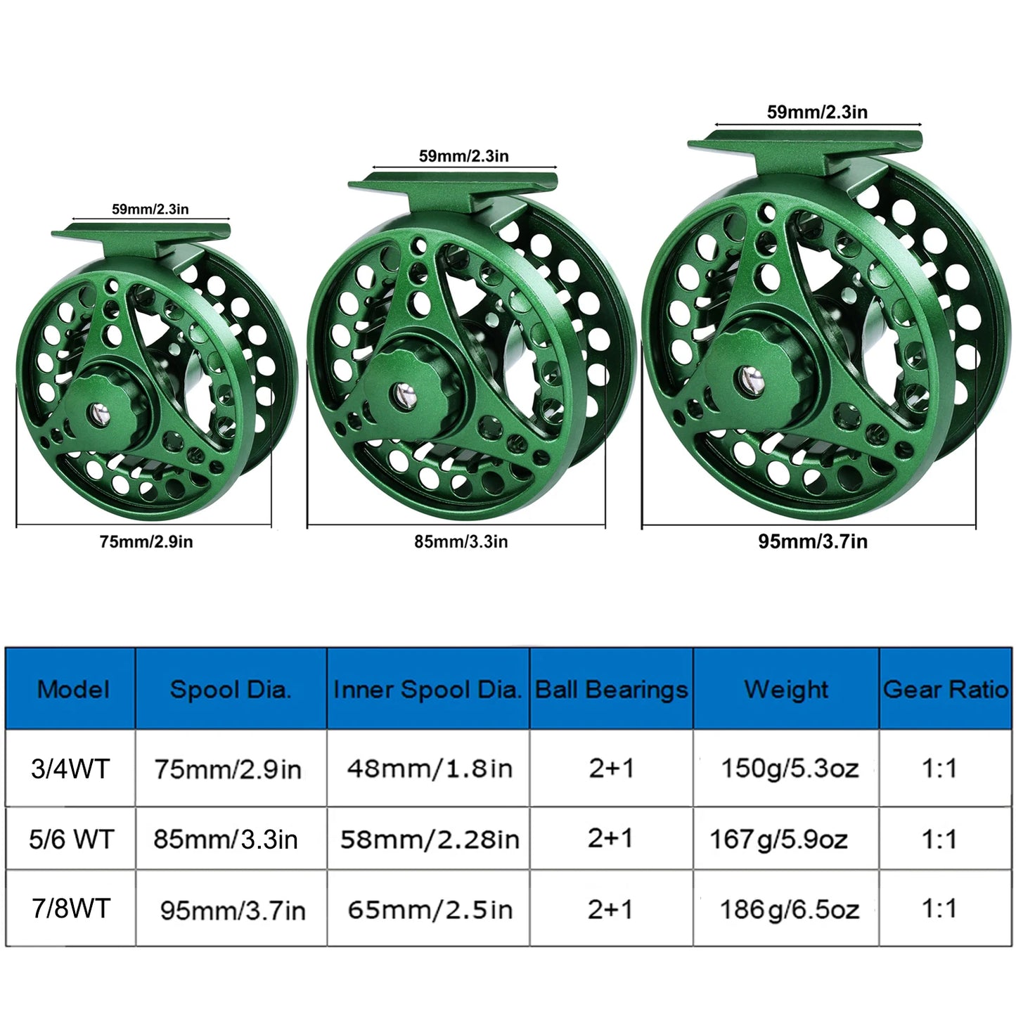 Fly Fishing Reel Aluminum Alloy 3/4 5/6 7/8 WT 2+1BB Interchangeable For Saltwater And Freshwater Fly Wheel Fishing