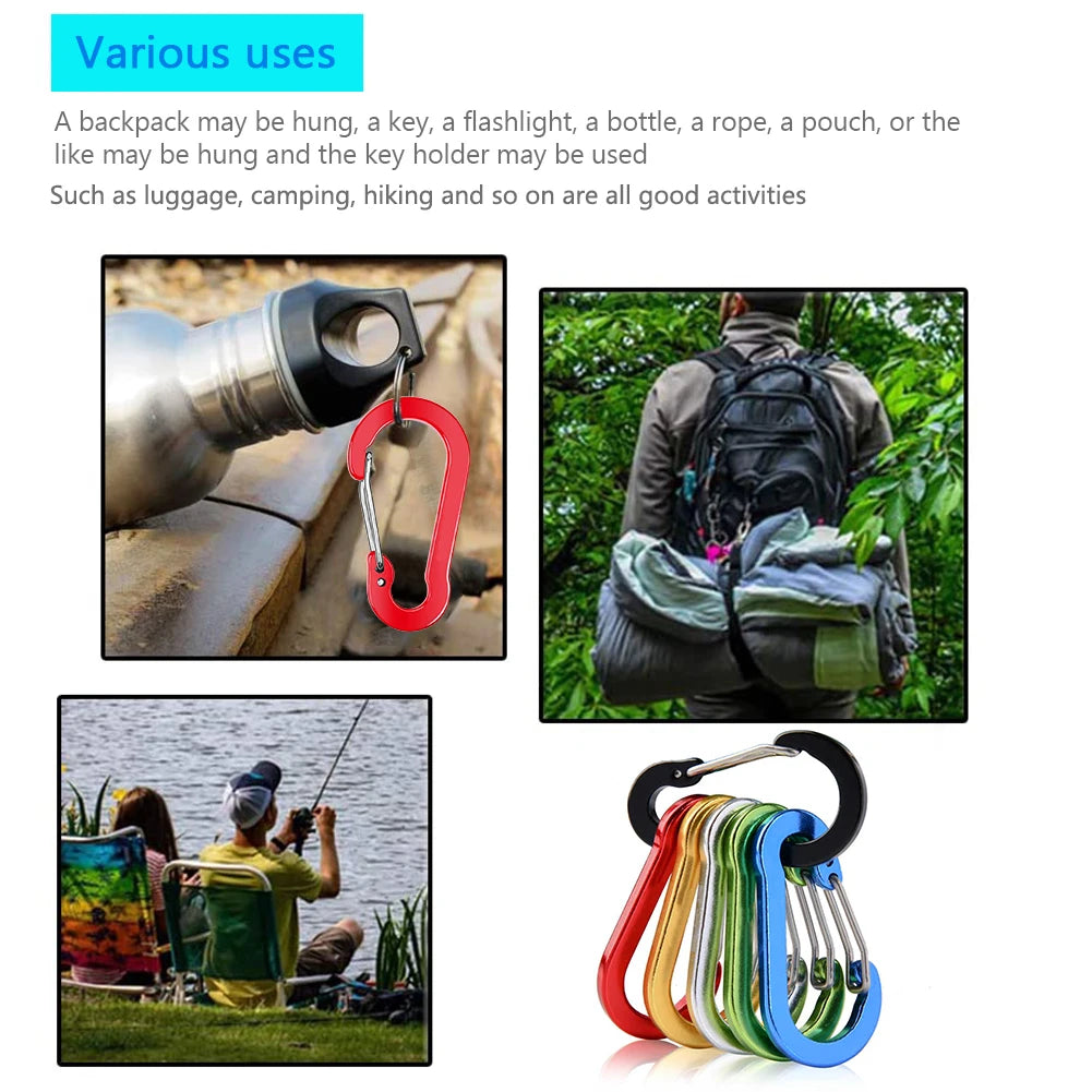 6/12Pcs Aluminum Alloy Carabiner Keychain Outdoor Camping Climbing Hiking Snap Clip Lock Buckle Hook