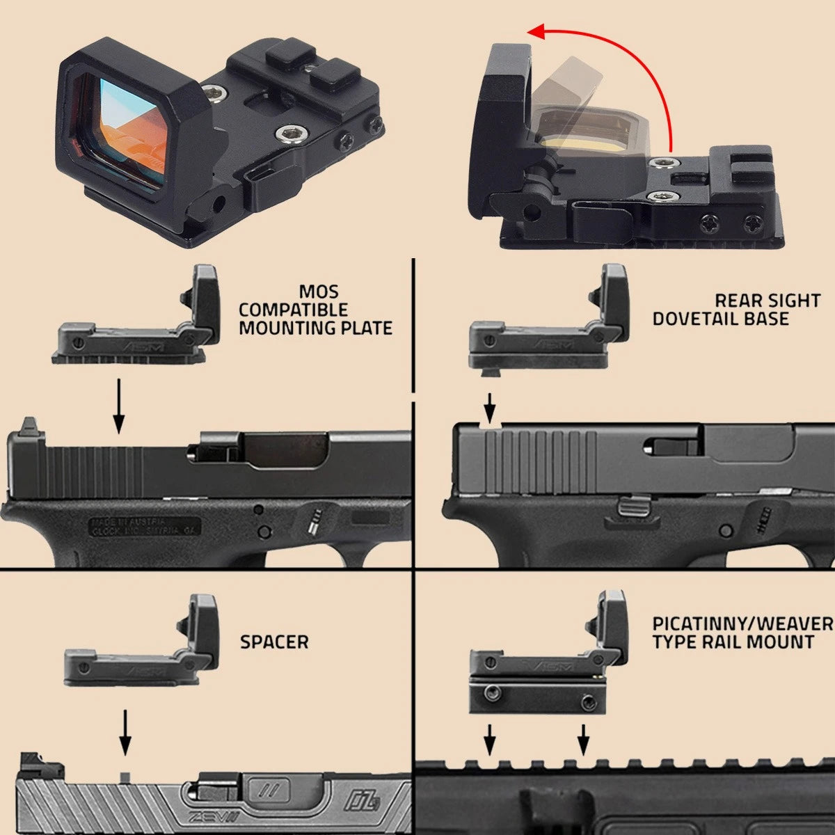 Tactical VISM Flip Up Red Dot Sight PRO Reflex Scope For Pistol 20mm Rail Mount