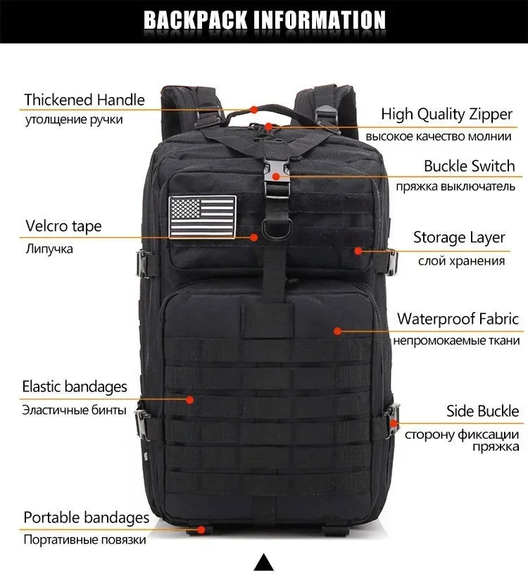 45L Man Hunting Tactical Backpacks Outdoor Traveling Trekking  Bags Outdoor 3P School Pack EDC Molle Pack for Hiking Bag