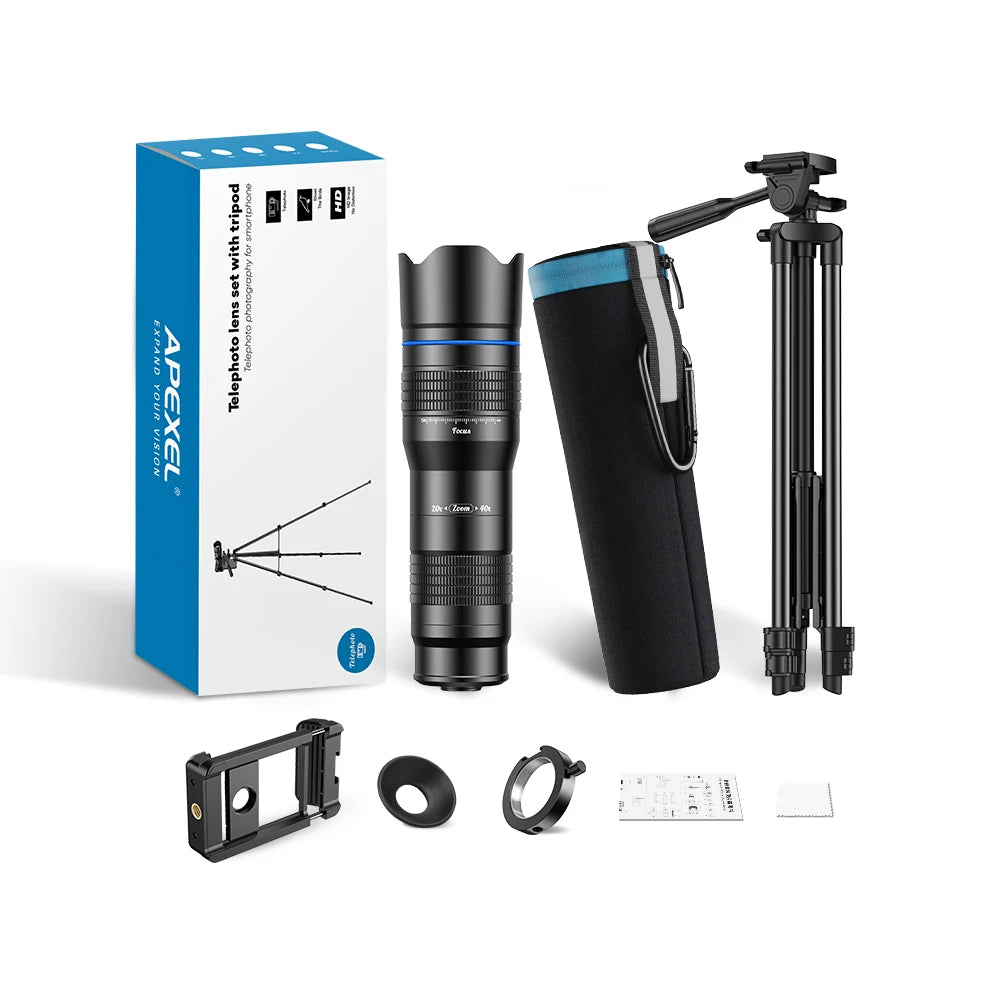 APEXEL HD Metal 20-40x zoom telephoto lens telescope lenses With Metal Extendable tripod for Samsung iPhone all Smartphones