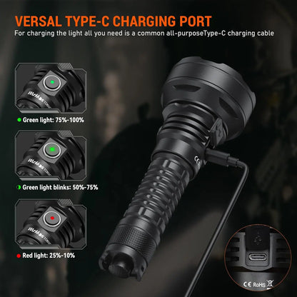 Wurkkos TD01C 21700 Rechargeable Tactical Flashlight LED USB-C 1800Lm Torch Buck Driver Throw 1000M IPX8 Waterproof Tail Switch