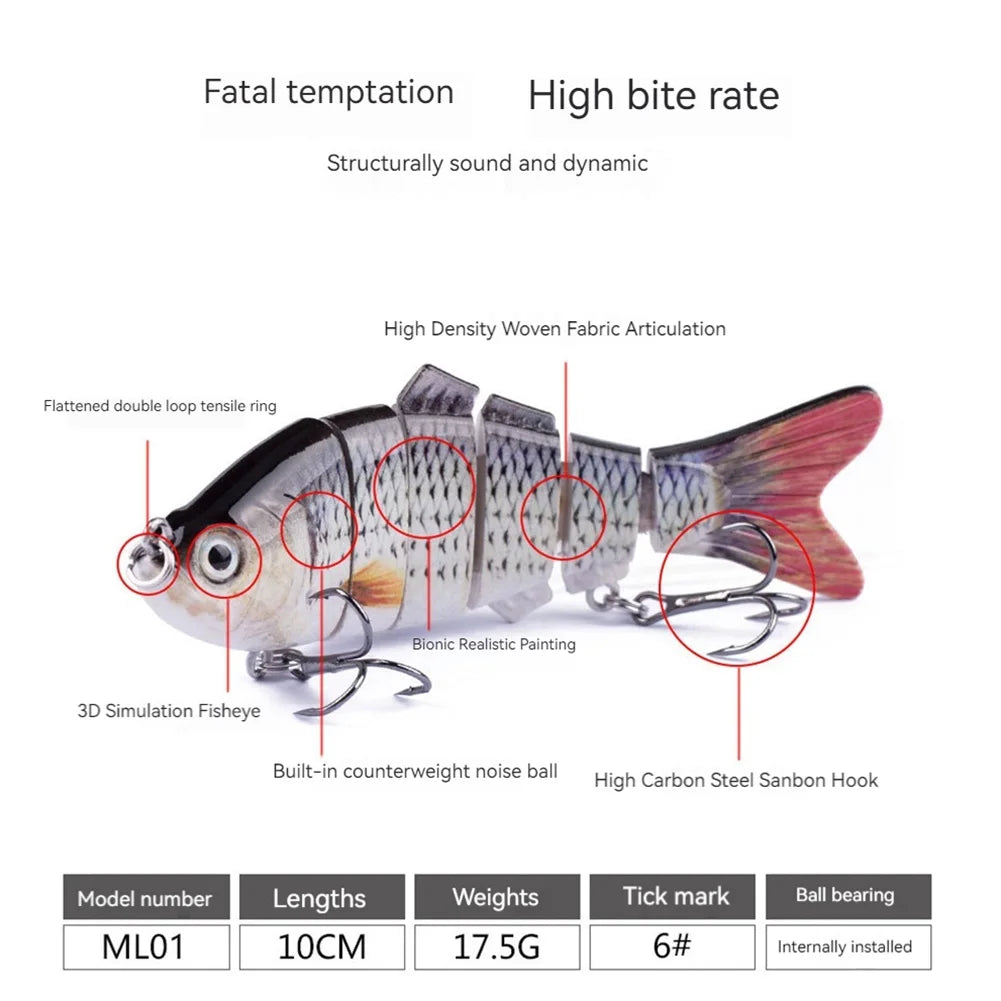 10cm/16.5g Robotic Fishing Lure with Treble Hooks 3D Artificial Hard Bait Lifelike Slow Sinking Fish Bait for Bass Pike Fishing