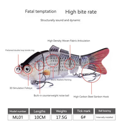 10cm/16.5g Robotic Fishing Lure with Treble Hooks 3D Artificial Hard Bait Lifelike Slow Sinking Fish Bait for Bass Pike Fishing