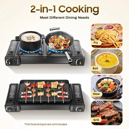 Double Head Barbecue Gas stove with Baking Tray   Outdoor