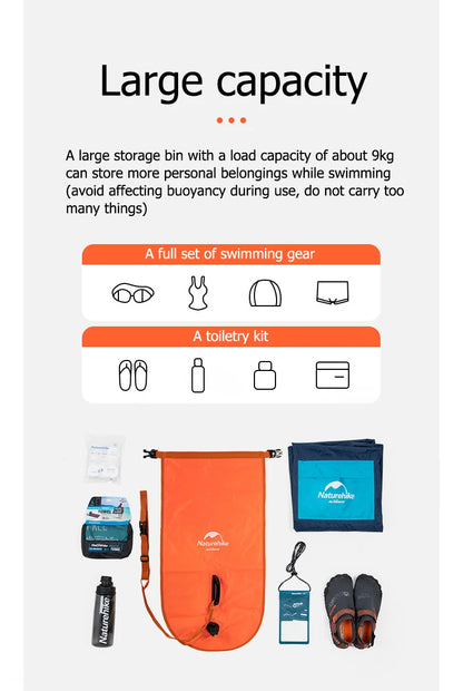 Naturehike Inflatable Swimming Buoy Waterproof 28L Storage Dry Bag Adjustable Belt Flotation Bag Dual Airbag Swim Drifting Float