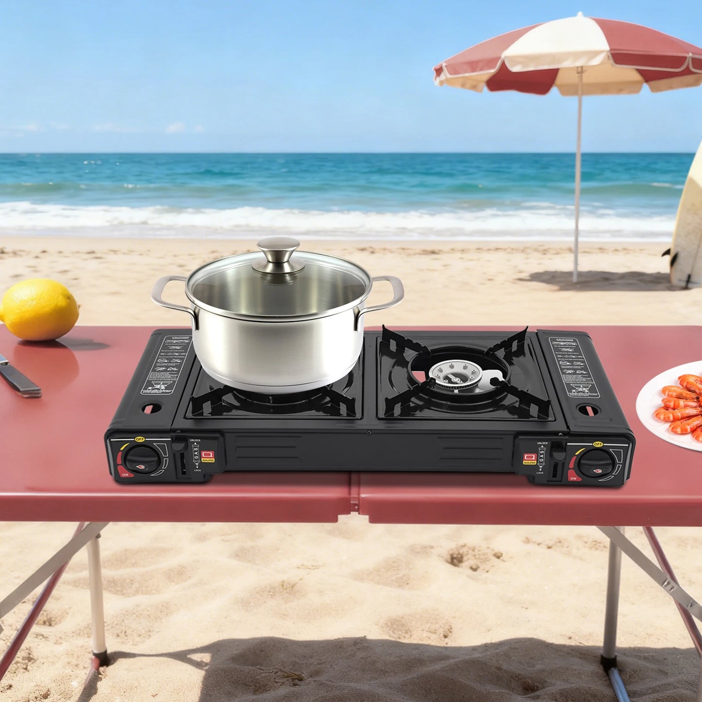 Portable Camping Stove with Storage Case, 2 Burner