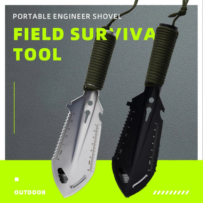 Folding Survival Shovel, Stainless Steel Multi-Tool Camping Spade with Pickaxe & Saw, Portable Tactical EDC Gear for Hiking