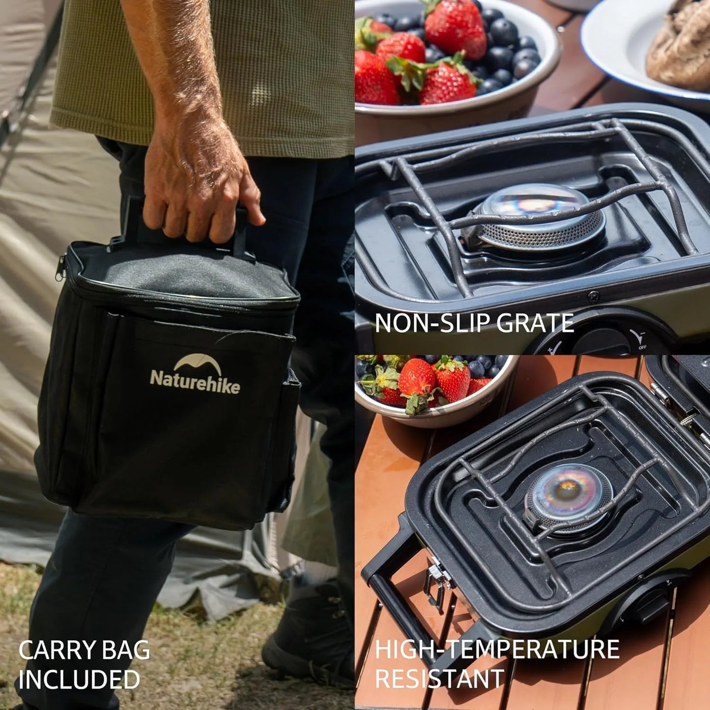 Naturehike 2 Burner Folding Camping Stove Portable Propane Gas Stove with Carry Bag 16000 BTU