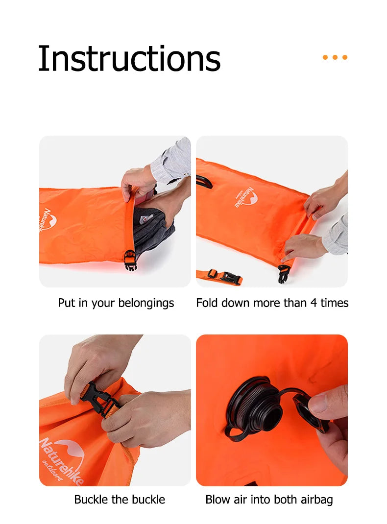 Naturehike Inflatable Swimming Buoy Waterproof 28L Storage Dry Bag Adjustable Belt Flotation Bag Dual Airbag Swim Drifting Float