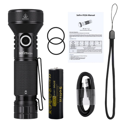 Sofirn IF22A 2100lm Flashlight 21700 Powerful Light SFT40 LED 629M Long Range USB C Rechargeable