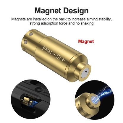 9MM Optics Cartridge Red Dot Laser Bore Brass 9MM Bore Boresighter