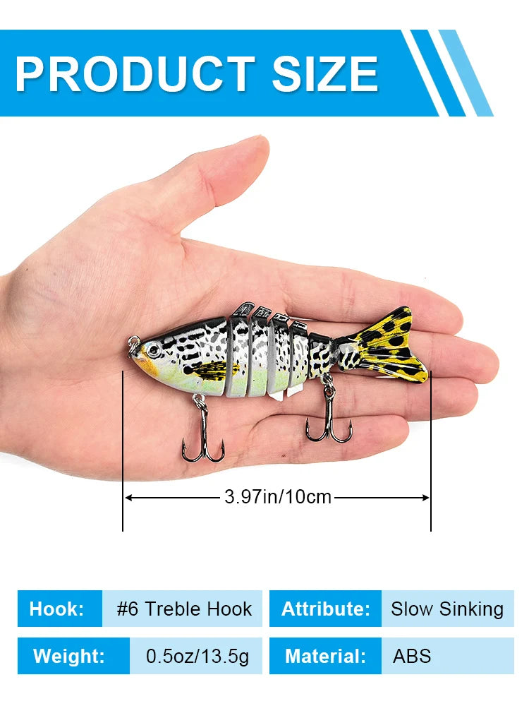 JSFUN 3PCS Lifelike 7 Segment Swimbait Fishing Lures10cm/15g Slow Sinking Crankbait Hard Baits for Freshwater Saltwater Fishing