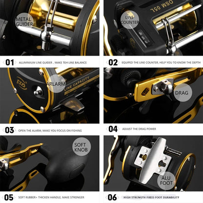 Right Hand Drum Wheel Boat Sea Linecounter Reel