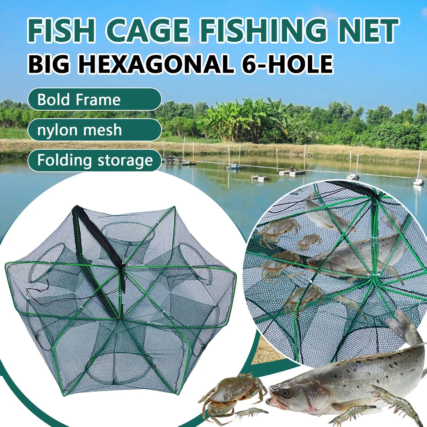 Folding lobster cage 2025  fish shrimp crayfish crab fishing net nylon material