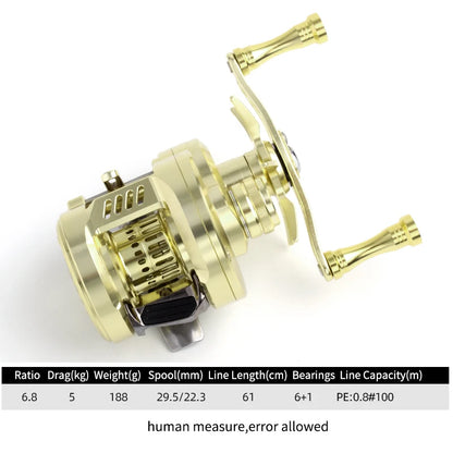 Kawa Fishing Reel Cast Drum Wheel DK100/150/200 Drag 7/15kg Casting Reel12+1BB Weigt 188/203g Metal Body Handle With Rubber Knob