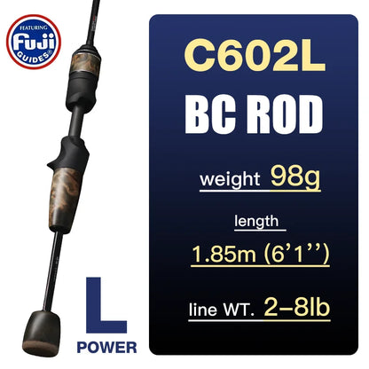 Seasir Stream Spining Baitcasting Fihsing Rods Ultralight Carbon Solid Wood Handle  Fuji A+O 40T Carbon Cloth  Lure Weight 1-10g