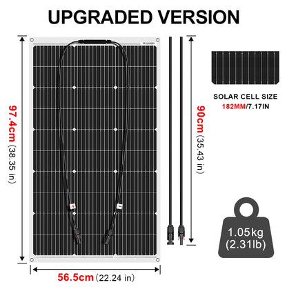 Dokio 18V 100W Flexible Monocrystalline Silicon Solar Panel Rechargeable 12V Battery Waterproof Solar Panel