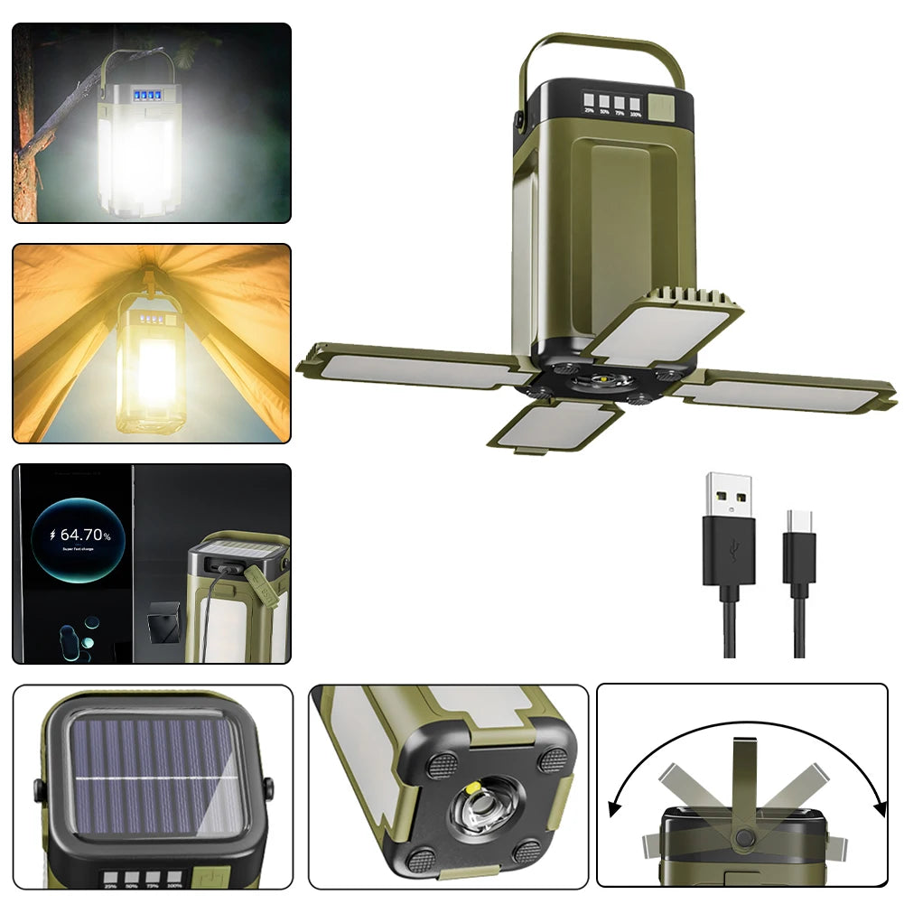 Foldable Camping Light Power Bank Rechargeable Lantern Solar Camping Lantern