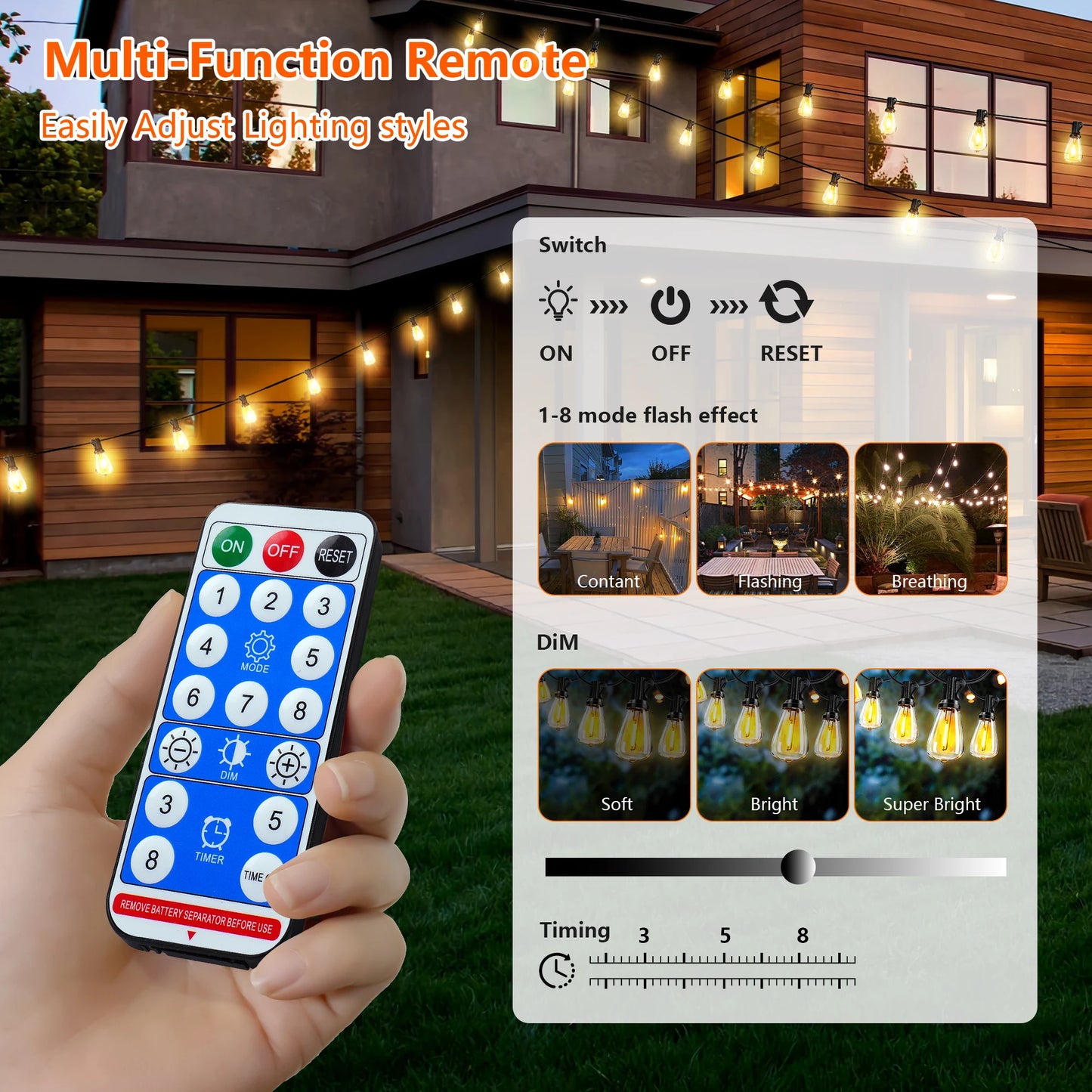 100FT Solar Outdoor String Lights IP65 Waterproof Patio Lights,