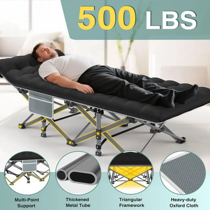 Camping Cot for Adults, HeavyDuty Portable Cot Bed with Mattress, Foldable Padded Sleeping