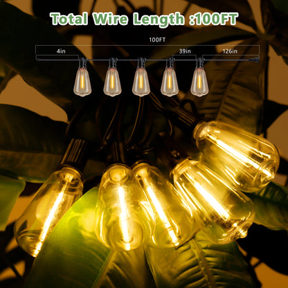 100FT Solar Outdoor String Lights IP65 Waterproof Patio Lights,