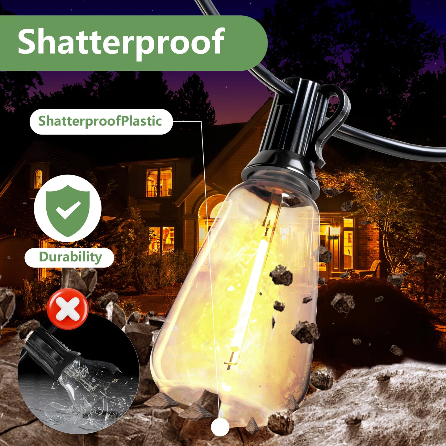 100FT Solar Outdoor String Lights IP65 Waterproof Patio Lights,