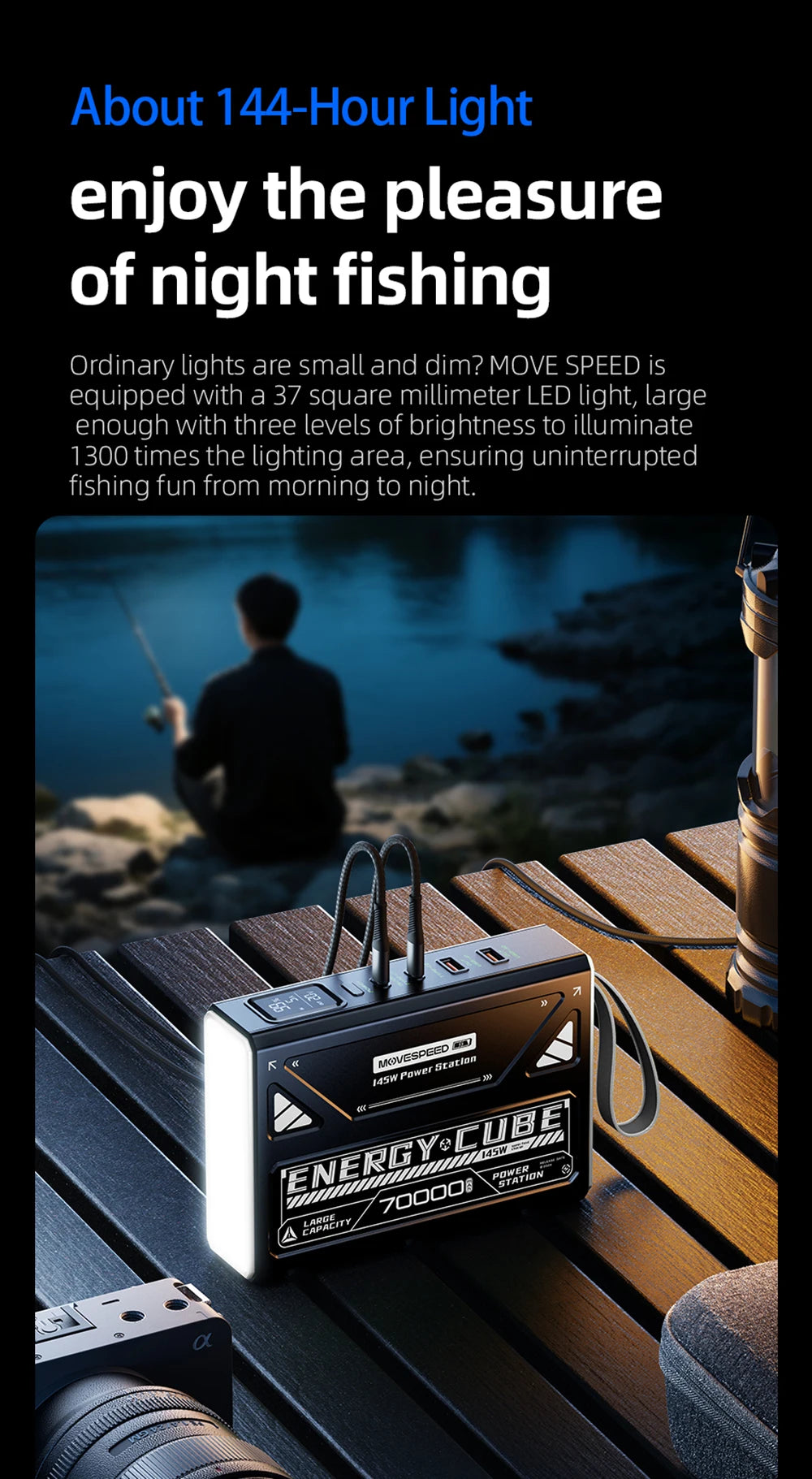 MOVESPEED LED Camping Lantern 70000mAh Large Capacity Battery w/ Rechargeable Lamp