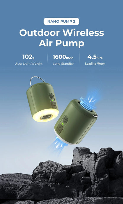 WESTTUNE Tiny Air Pump with Camping Lantern 4.5kPa Air Pump with Magnetic Design for Inflatable Air Mattress Sleeping Pads